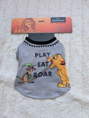 Disney Gray Short Sleeve Tee with Simba & Timon Play Eat Roar Graphic, Size Smal